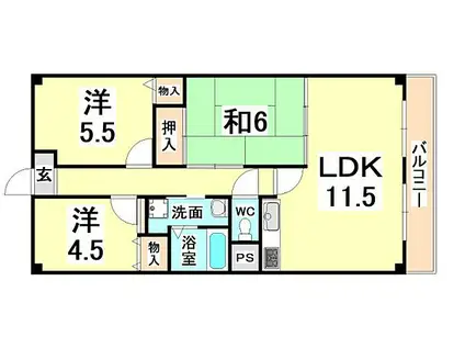 阪急神戸本線 園田駅 徒歩17分 6階建 築27年(3LDK/1階)の間取り写真