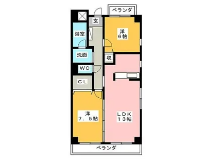 ラ・カーサTSUCHIHARA(2LDK/3階)の間取り写真