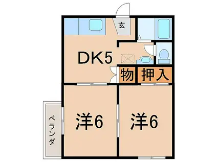 カーサ奥山 IIC棟(2DK/1階)の間取り写真