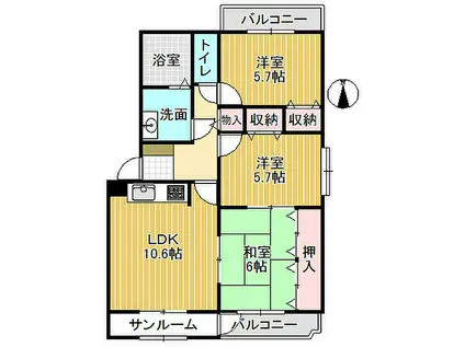 やかたマンション貳番館(3LDK/2階)の間取り写真