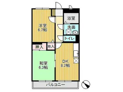 シスコ イン となみ A棟B棟(2DK/2階)の間取り写真