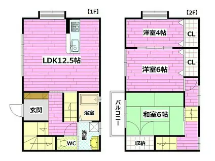 JR山陽本線 向洋駅 徒歩14分 2階建 築26年(3LDK)の間取り写真