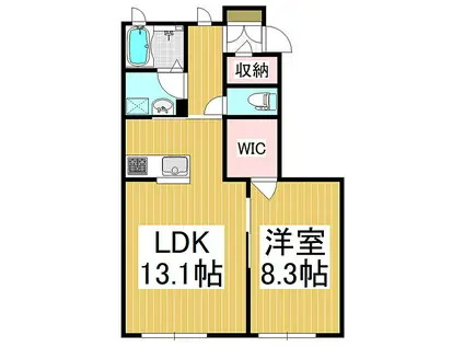 マストタウン上田原 B棟(1LDK/1階)の間取り写真