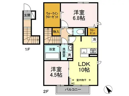 セジュールりんどう D(2LDK/2階)の間取り写真