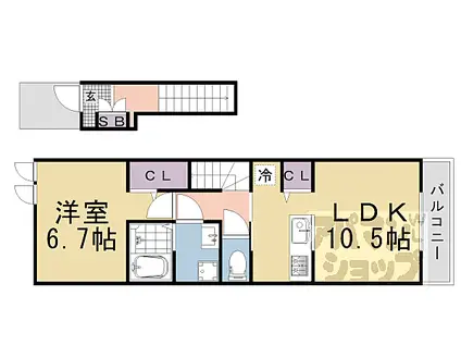 JR山陰本線 千代川駅 徒歩1分 2階建 築12年(1LDK/2階)の間取り写真