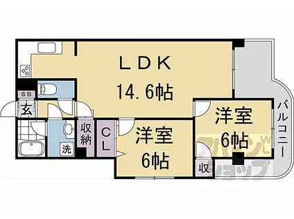 阪急京都本線 西京極駅 徒歩10分 6階建 築36年(2LDK/5階)の間取り写真