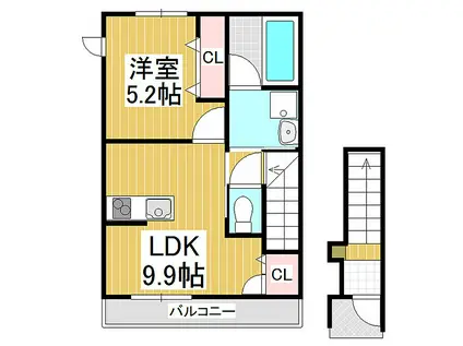 ラッキーリバー(1LDK/2階)の間取り写真