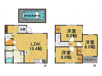 阪急伊丹線 伊丹駅(ＪＲ) 徒歩20分 2階建 築15年(3LDK)の間取り写真