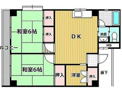 阪神本線 鳴尾・武庫川女子大前駅 徒歩13分 3階建 築48年(3DK/1階)の間取り写真