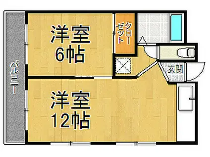 JR東海道・山陽本線 甲子園口駅 徒歩6分 3階建 築36年(1LDK/3階)の間取り写真