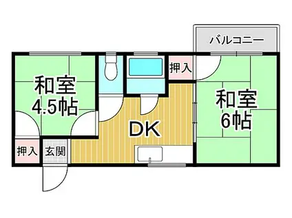 阪急今津線 甲東園駅 徒歩17分 2階建 築50年(2DK/2階)の間取り写真