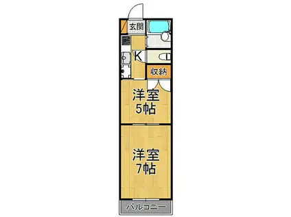 阪急神戸本線 西宮北口駅 徒歩10分 2階建 築29年(2K/2階)の間取り写真