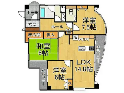ジェミニ夙川(3LDK/3階)の間取り写真