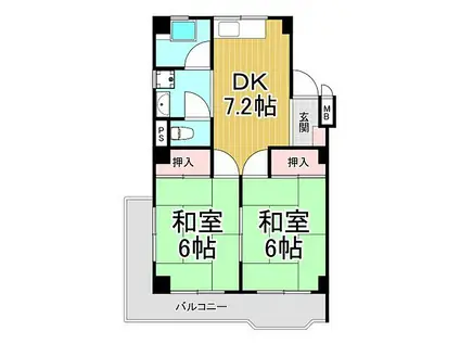 翠光ハイツ(2DK/4階)の間取り写真