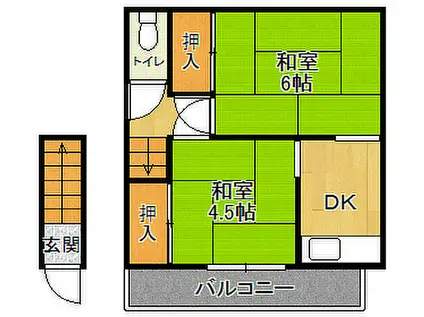 東鳴尾アパートD棟(2K/2階)の間取り写真