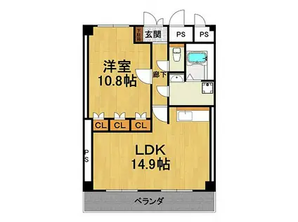 夙川ニューコーポ(1LDK/3階)の間取り写真