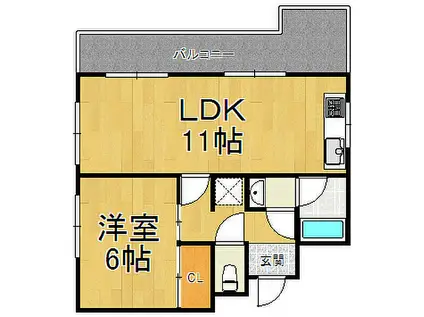 レジデンシア甲子園(1LDK/4階)の間取り写真
