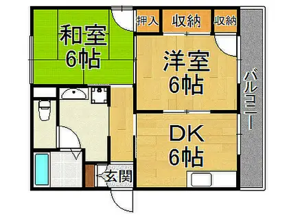 阪急今津線 門戸厄神駅 徒歩19分 2階建 築28年(2DK/2階)の間取り写真