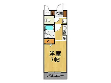 JR東海道・山陽本線 さくら夙川駅 徒歩5分 3階建 築27年(ワンルーム/3階)の間取り写真