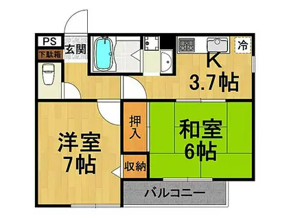 ロイヤルメゾン甲東園Ⅴ(2K/3階)の間取り写真