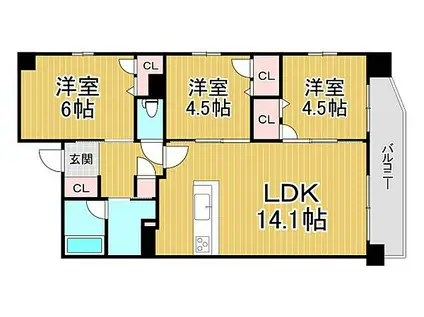 プレサンスロジェ西宮北口門前町テラス(3LDK/2階)の間取り写真