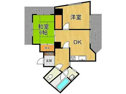 武庫之荘GEMELLI(2DK/6階)の間取り写真