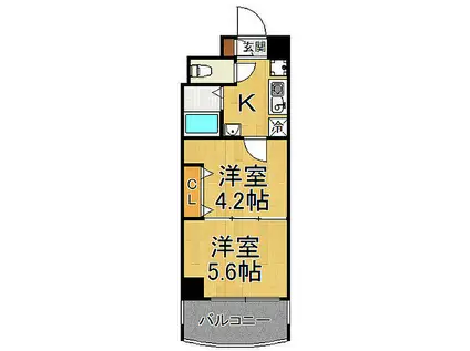 JR東海道・山陽本線 立花駅 徒歩8分 9階建 築24年(2K/3階)の間取り写真