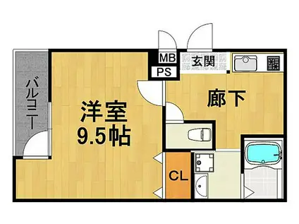 阪急神戸本線 園田駅 徒歩8分 3階建 築1年(1K/1階)の間取り写真