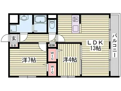 JR播但線 京口駅 徒歩8分 4階建 築4年(2LDK/3階)の間取り写真