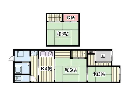 山陽電鉄網干線 飾磨駅 徒歩10分 2階建 築60年(3K)の間取り写真