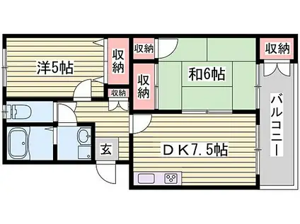 サンライズハイツI(2DK/2階)の間取り写真