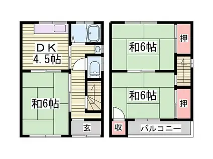 JR山陽本線 姫路駅 徒歩23分 2階建 築37年(3DK)の間取り写真