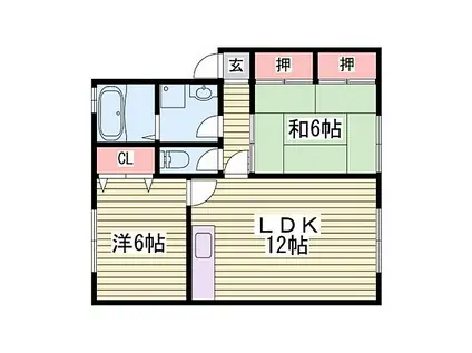 ボンヌシェール矢倉 B棟(2LDK/1階)の間取り写真