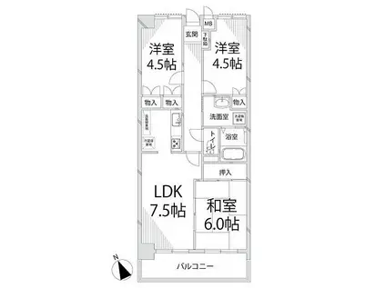 シャトレ北条(3LDK/3階)の間取り写真