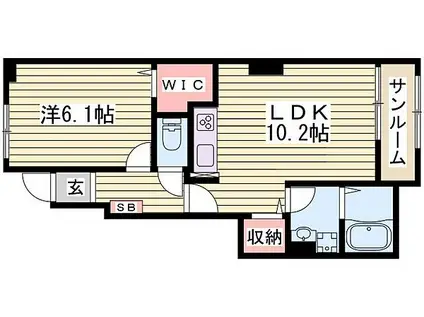 エスポアール姫路東(1LDK/1階)の間取り写真
