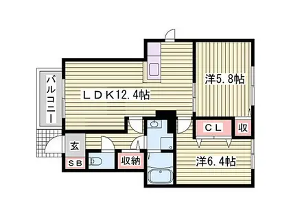 メゾンジェルメ(2LDK/1階)の間取り写真