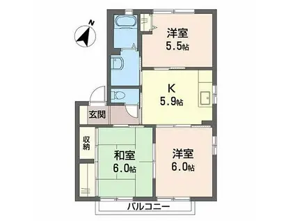 シャーメゾンさくら坂 B棟(3K/2階)の間取り写真