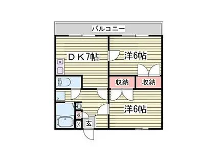 プライムハイツ寺家(2DK/1階)の間取り写真