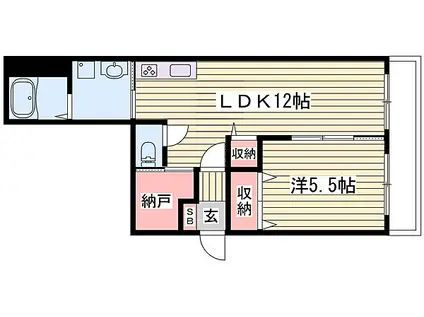 グランツ野里(1LDK/2階)の間取り写真