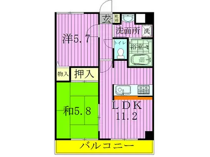 オークタウン鎌ヶ谷(2LDK/6階)の間取り写真