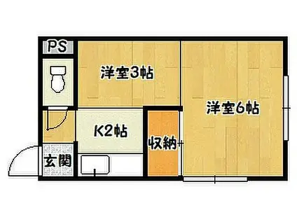 神鉄有馬線 湊川駅 徒歩6分 4階建 築49年(2K/1階)の間取り写真