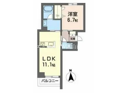 JR宇野線 備前西市駅 徒歩15分 3階建 新築(1LDK/2階)の間取り写真