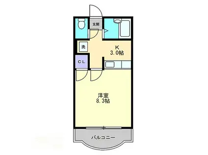 ボヌール武(1K/3階)の間取り写真