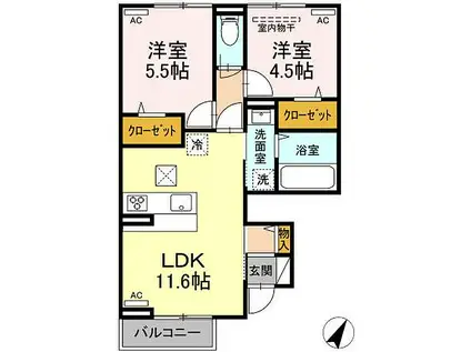 MIA・MERU MERU(2LDK/1階)の間取り写真