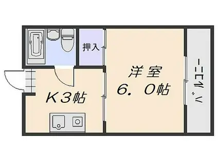 JR可部線 安芸長束駅 徒歩10分 3階建 築41年(1K/2階)の間取り写真