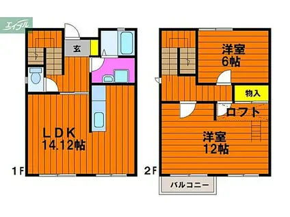 JR宇野線 大元駅 徒歩5分 2階建 築21年(2LDK)の間取り写真