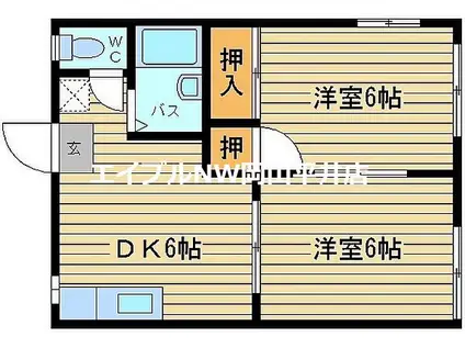 JR宇野線 常山駅 徒歩37分 2階建 築32年(2DK/1階)の間取り写真