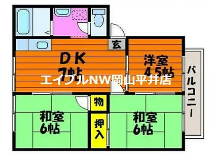 JR赤穂線 西大寺駅 徒歩22分 2階建 築34年(3DK/1階)の間取り写真