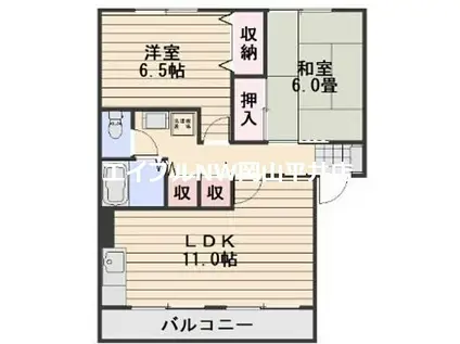 岡山電気軌道清輝橋線 清輝橋駅 徒歩64分 2階建 築26年(2LDK/2階)の間取り写真