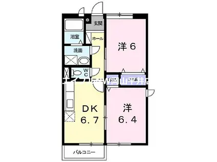 JR赤穂線 大多羅駅 徒歩46分 2階建 築28年(2DK/2階)の間取り写真